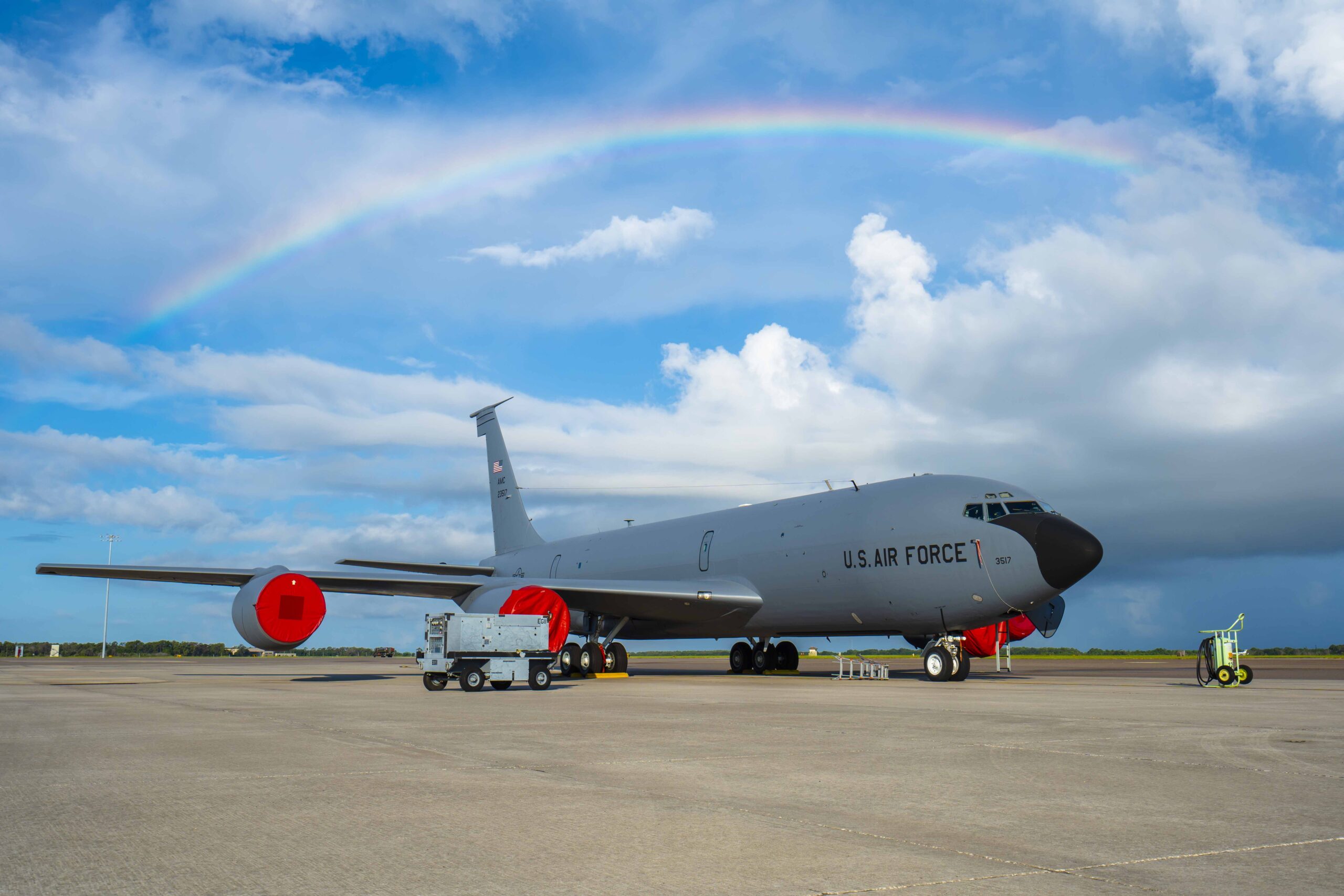 An Air Force KC-135 Stratotanker sits on the flight line at MacDill Air Force Base, Fla., Aug. 1, 2023. (U.S. Air Force Photo by Senior Airman Joshua Hastings.)