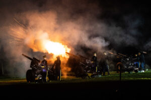 Soldiers assigned to the 3rd U.S. Infantry Regiment, known as "The Old Guard," set off cannons during a performance of the 1812 Overture at the National Museum of the United States Army, Fort Belvoir, Va., Aug. 8, 2021. The concert has taken place annually for more than 40 years. (U.S. Army Photo by Spc. Brandon Muniz.)